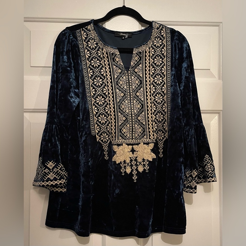 Teal Blue Embroidered Women's Top